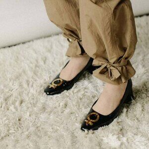 NEW SUZANNE RAE Women’s Patent Leather Embellished Pumps – Black – Size 11